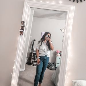 Stripe B&W Crossed Button Top